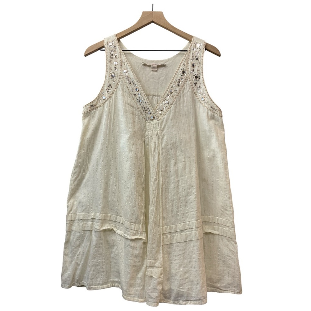 Chelsea &‎ Violet Embellished Mini Dress Size M Boho Festival Loose Fit Neutral